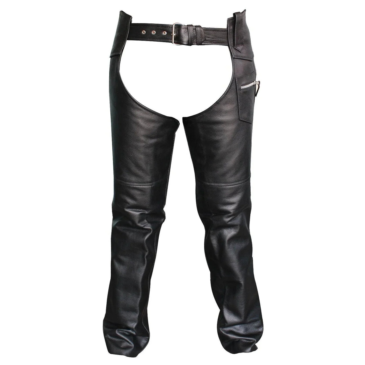Black Classic Motorcycle Unisex Cowhide Leather Riding Chaps