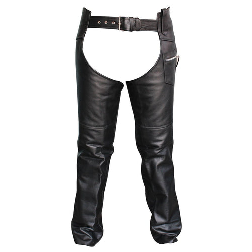 Black Classic Motorcycle Unisex Cowhide Leather Riding Chaps -