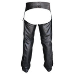 Black Classic Motorcycle Unisex Cowhide Leather Riding Chaps -