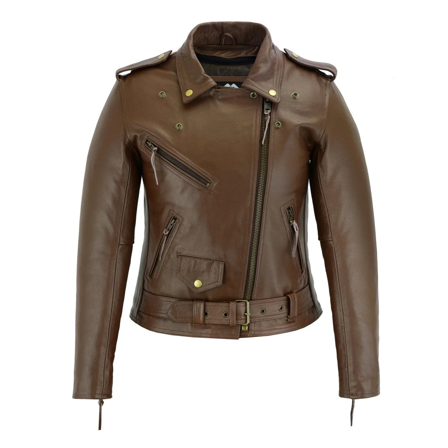 black classic womens brando motorcycle leather jacket ladies biker cowhide -