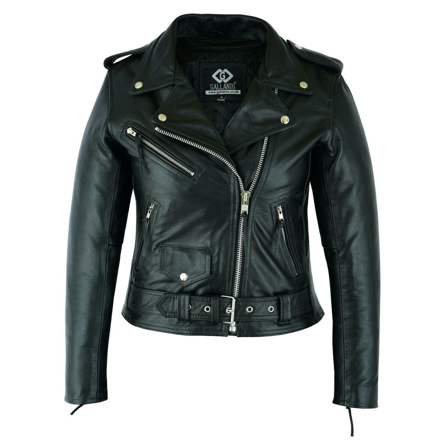 black classic womens brando motorcycle leather jacket ladies biker cowhide -