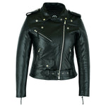 Black Classic Womens Brando Motorcycle Leather Jacket Ladies Biker Cowhide -