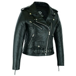 Black Classic Womens Brando Motorcycle Leather Jacket Ladies Biker Cowhide -