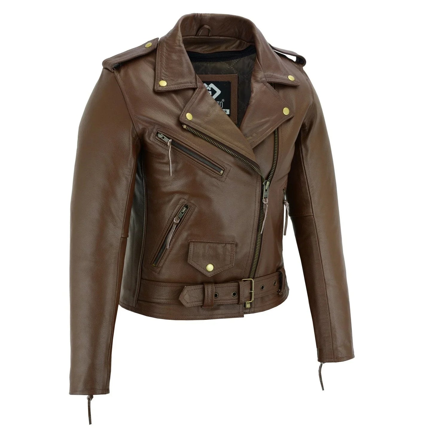 black classic womens brando motorcycle leather jacket ladies biker cowhide -