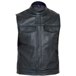 Black Cut Off Gilet Cowhide Leather Mens Waistcoat -