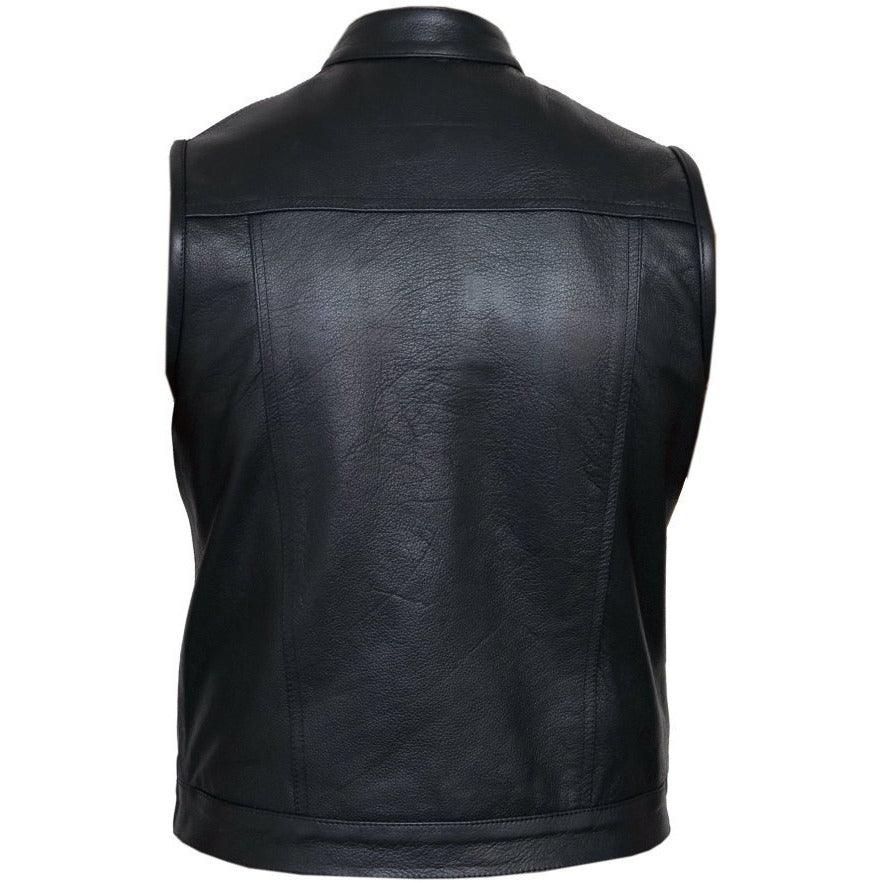 black cut off gilet cowhide leather mens waistcoat -