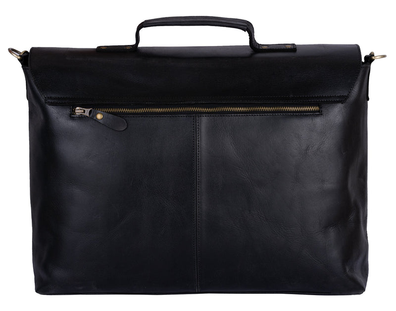 Black Leather briefcase Laptop Messenger Bags for Men & Women - Office File Folder Bag -