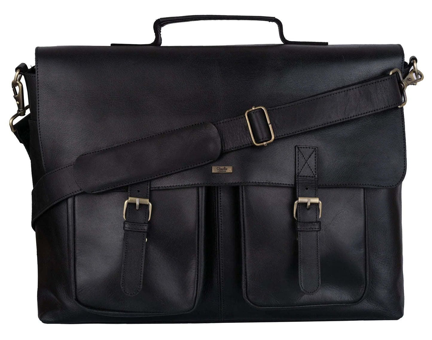 black leather briefcase laptop messenger bags for men & women - office file folder bag -