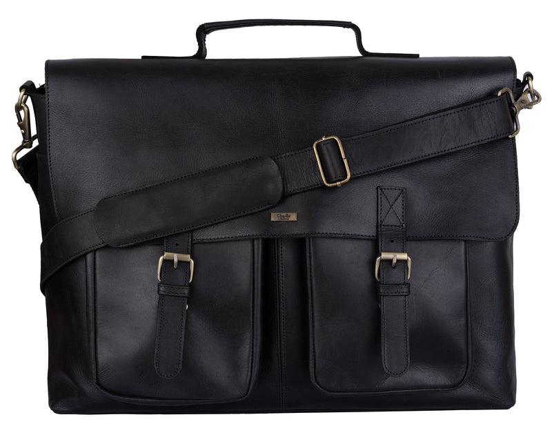 Black Leather briefcase Laptop Messenger Bags for Men & Women - Office File Folder Bag -