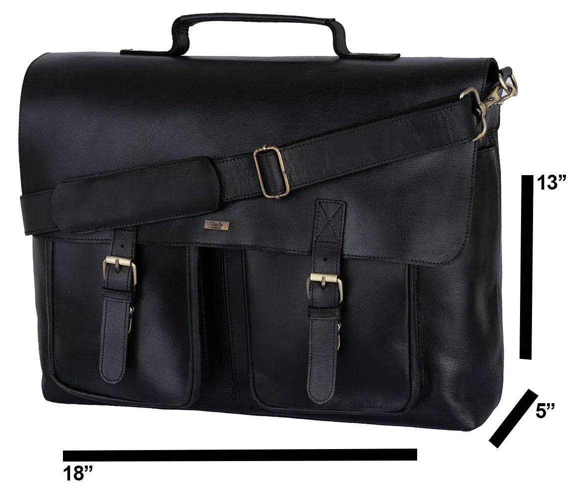 black leather briefcase laptop messenger bags for men & women - office file folder bag -