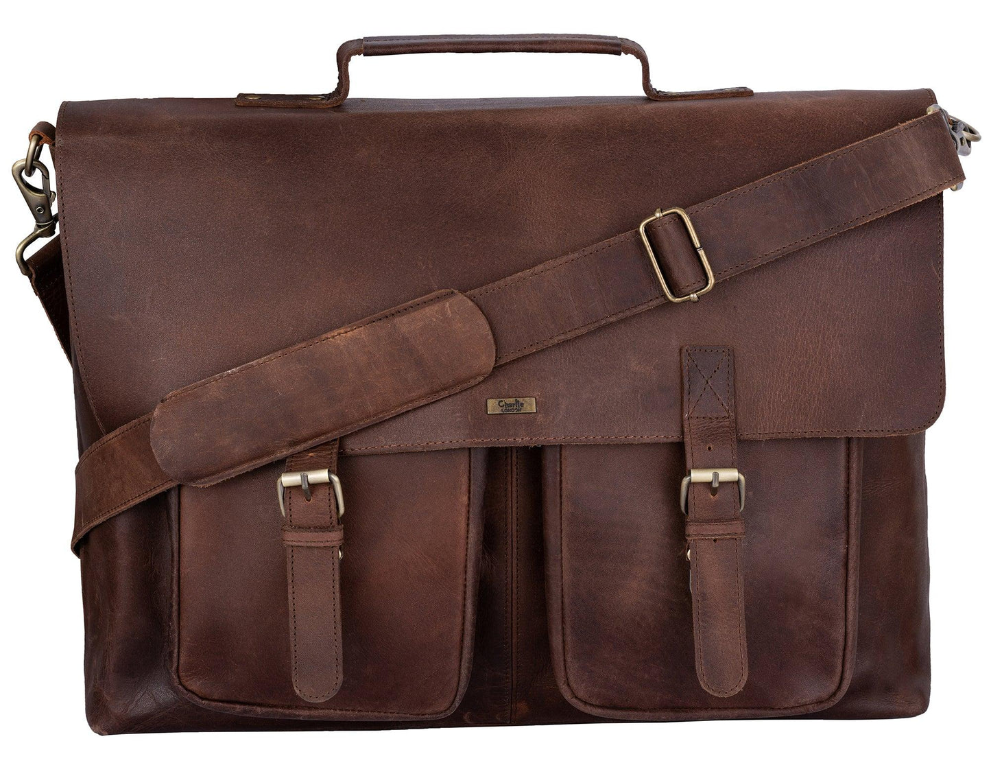 black leather briefcase laptop messenger bags for men & women - office file folder bag -