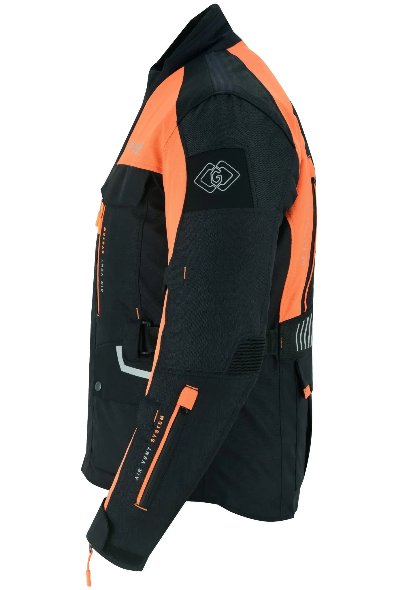 black & orange biker textile long motorcycle jacket -