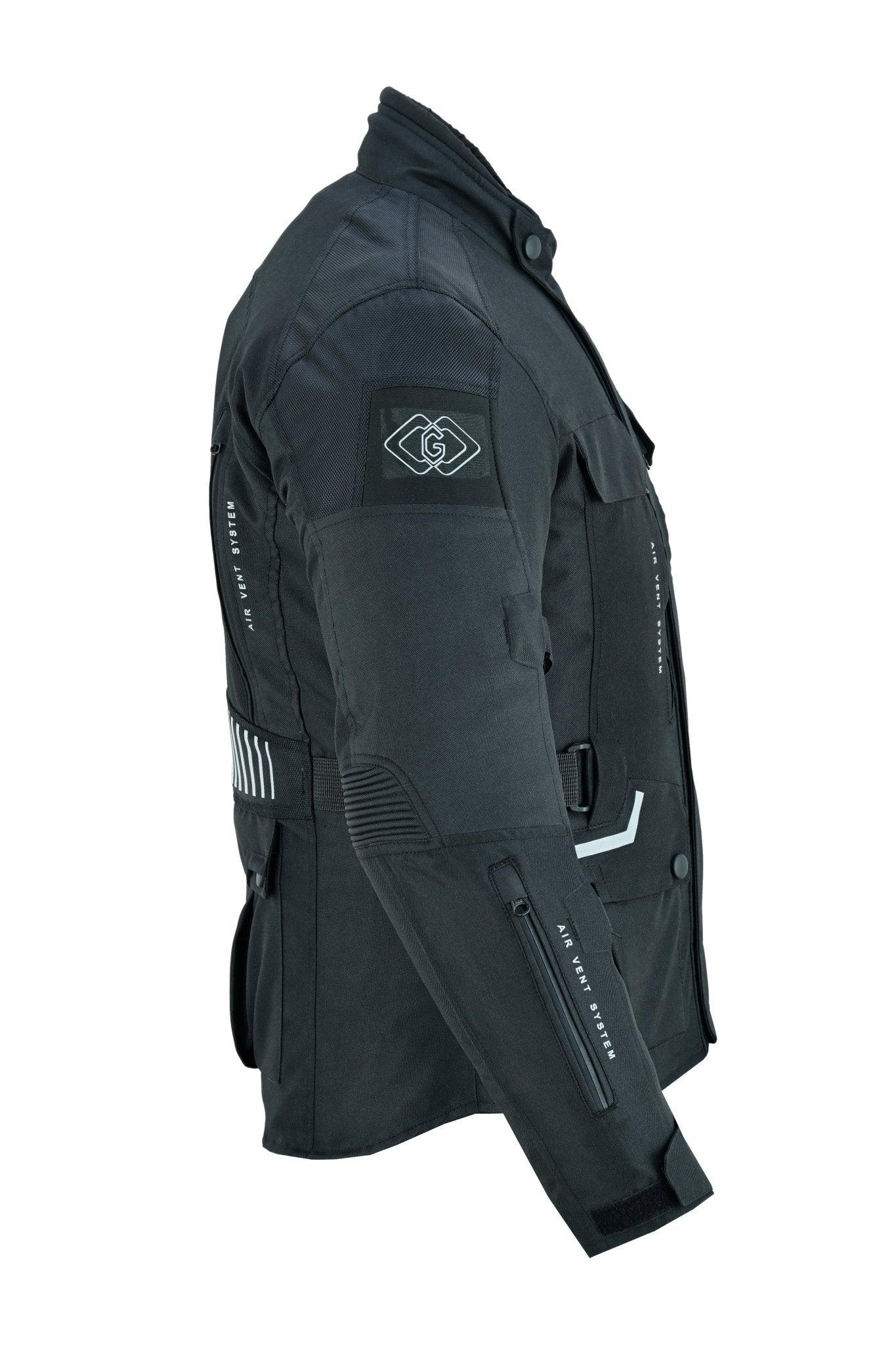 black & orange biker textile long motorcycle jacket -