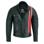 Black Smart Cafe Racer Retro Style Red Striped Biker Leather Jacket Motorcycle -