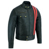 Black Smart Cafe Racer Retro Style Red Striped Biker Leather Jacket Motorcycle -