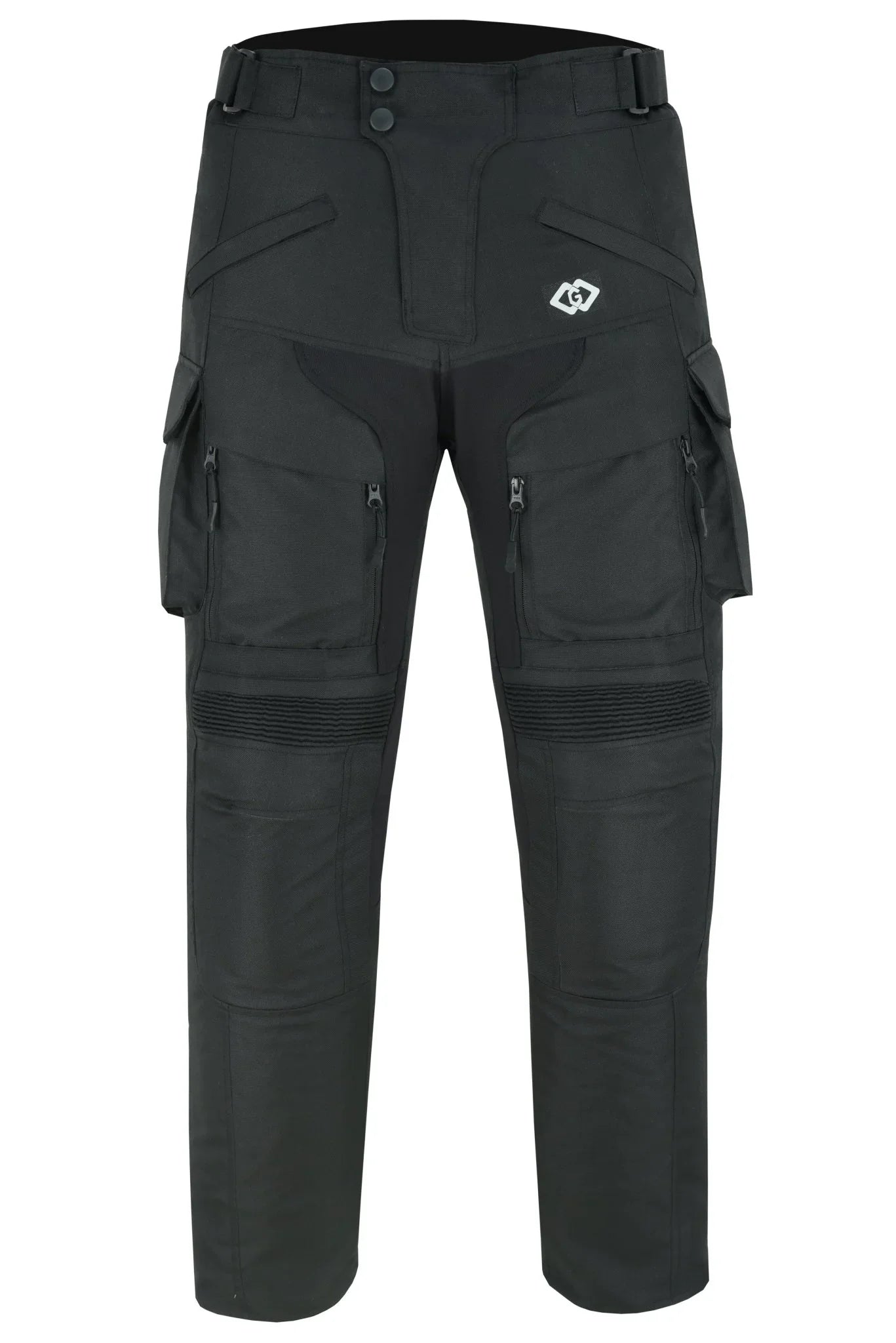 black textile biker motorcycle cargo waterproof armoured trousers pants -