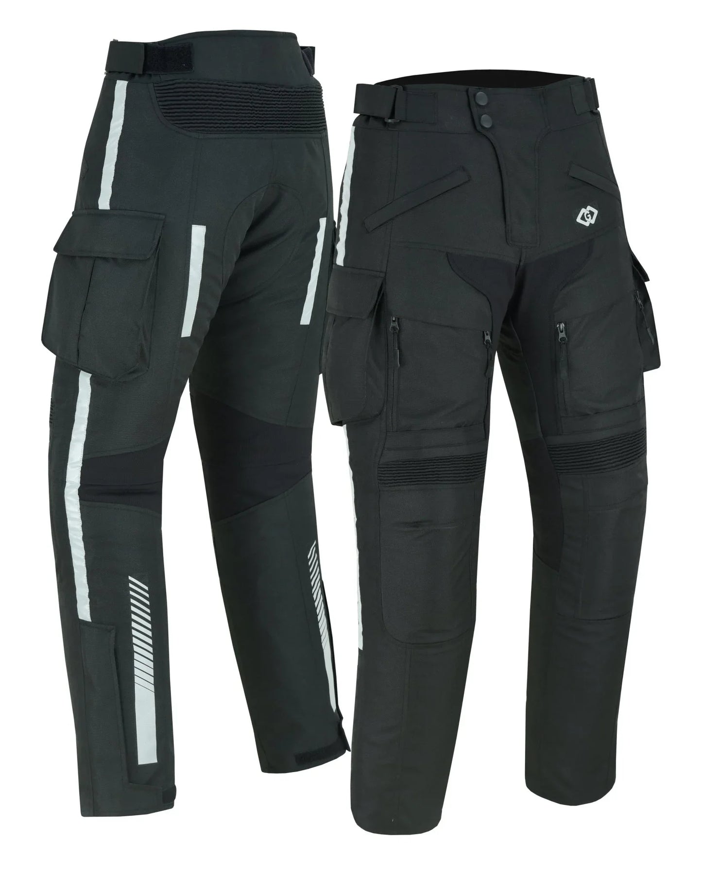 black textile biker motorcycle cargo waterproof armoured trousers pants -