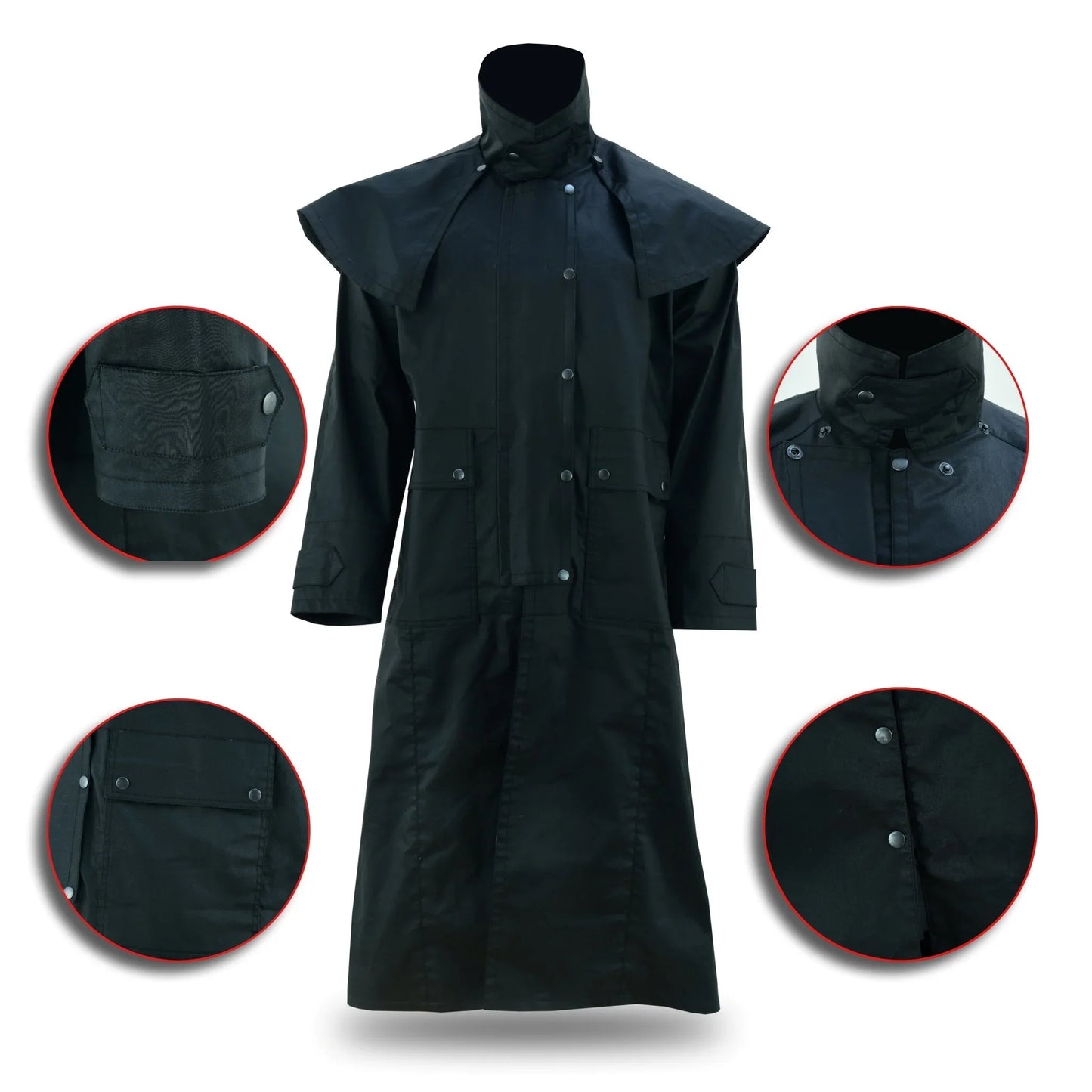 black unisex duster waterproof long coat countrywear -