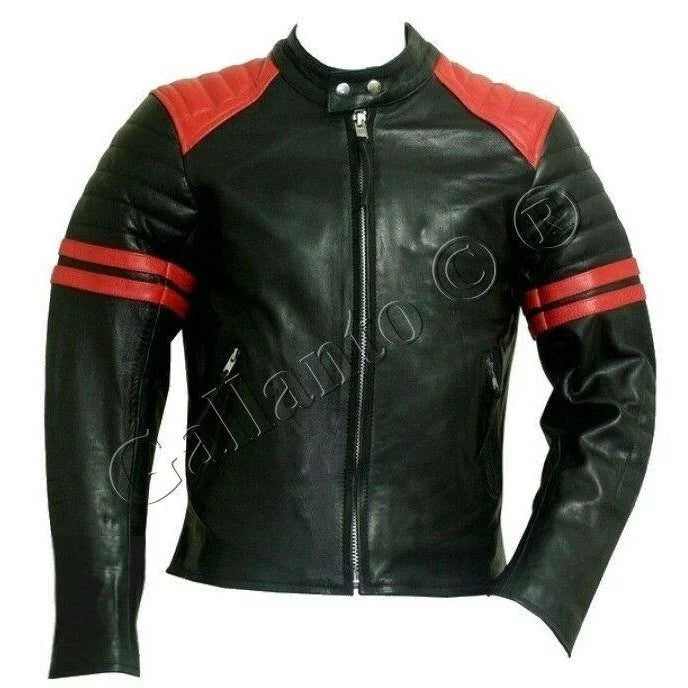 brad pitt black and red fight club cowhide leather jacket -
