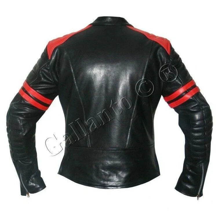 brad pitt black and red fight club cowhide leather jacket -
