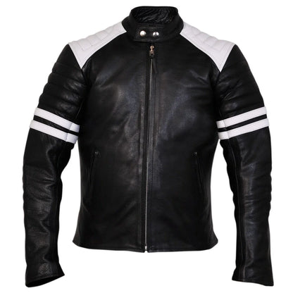Brad Pitt Black and White Fight Club Cowhide Leather Jacket -