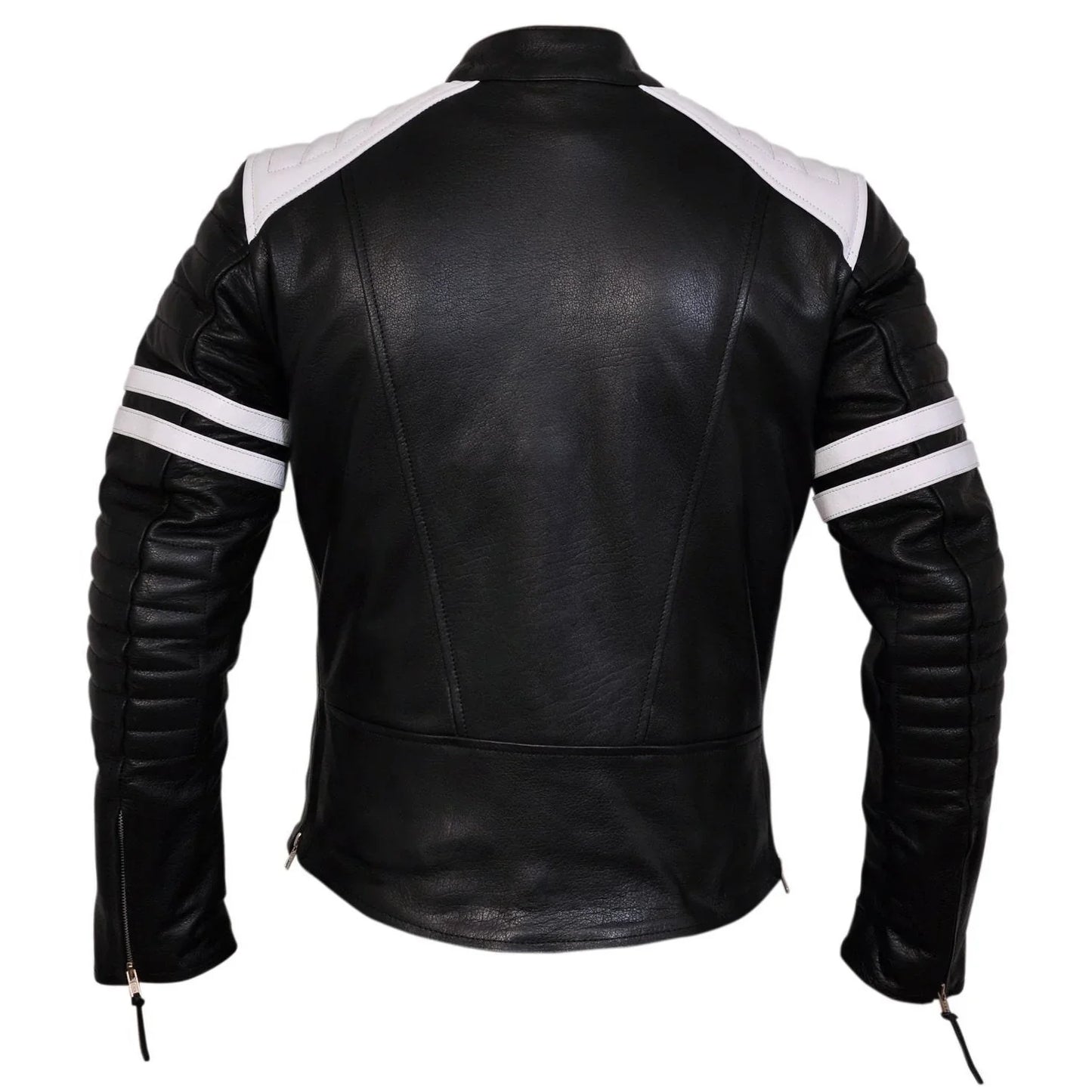 brad pitt black and white fight club cowhide leather jacket -
