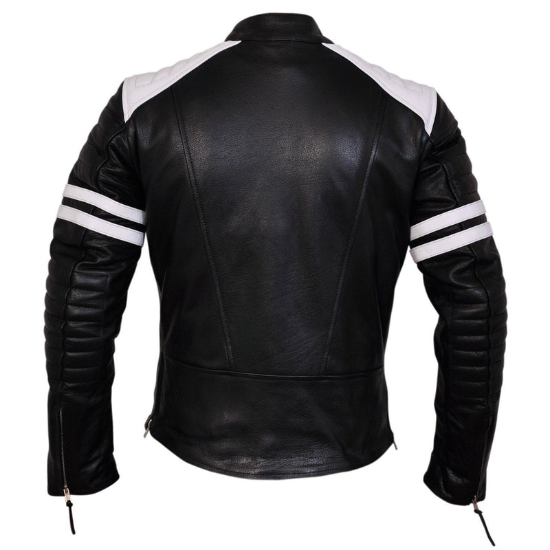 Brad Pitt Black and White Fight Club Cowhide Leather Jacket -