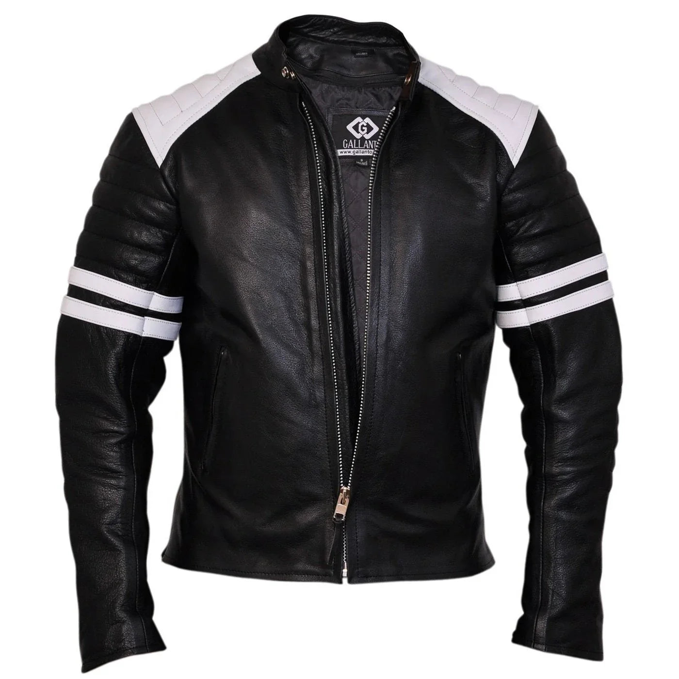 brad pitt black and white fight club cowhide leather jacket -