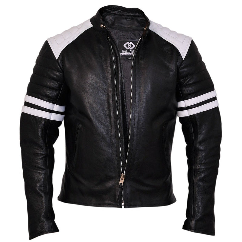 Brad Pitt Black and White Fight Club Cowhide Leather Jacket -