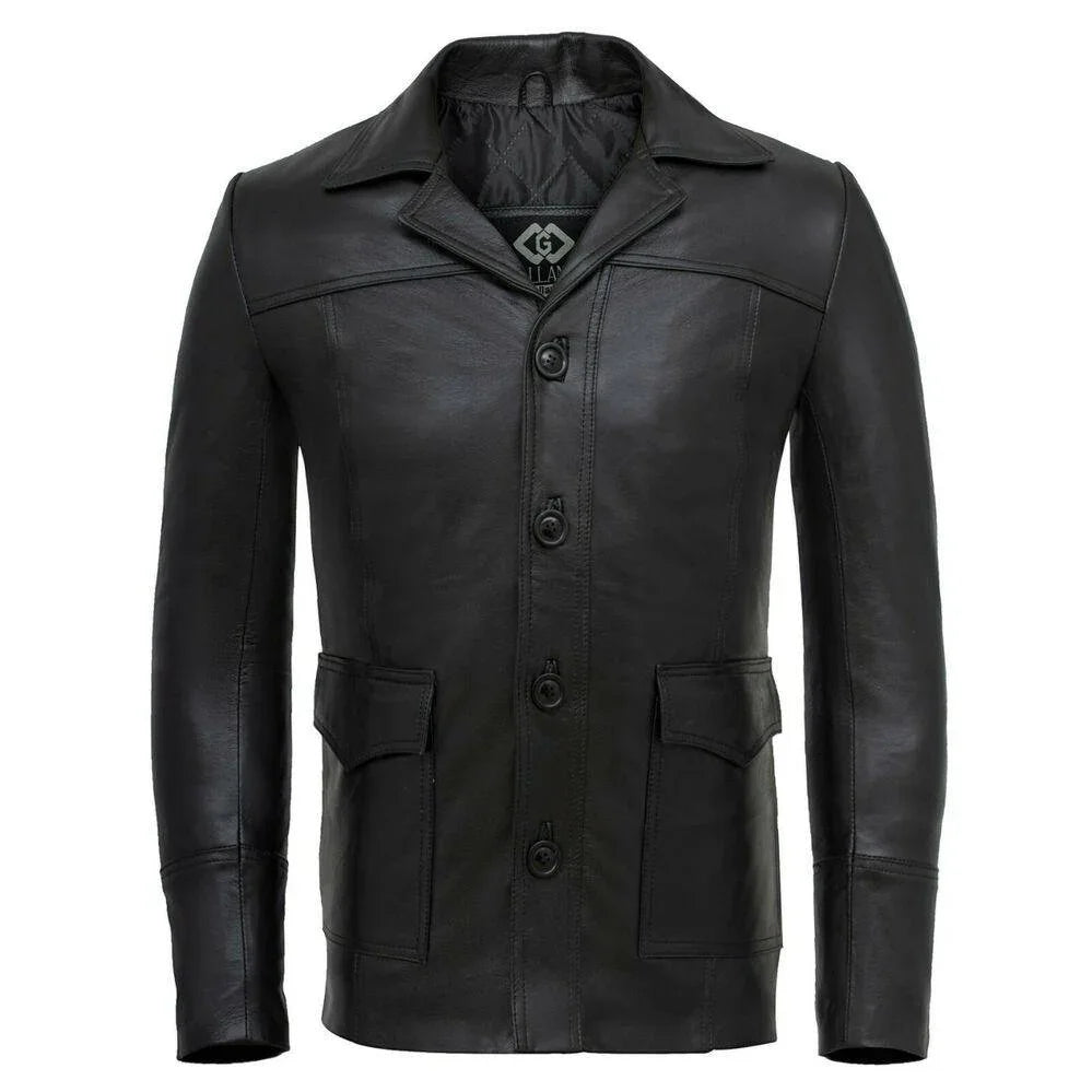 brad pitt fight club black leather jacket fashion blazer -