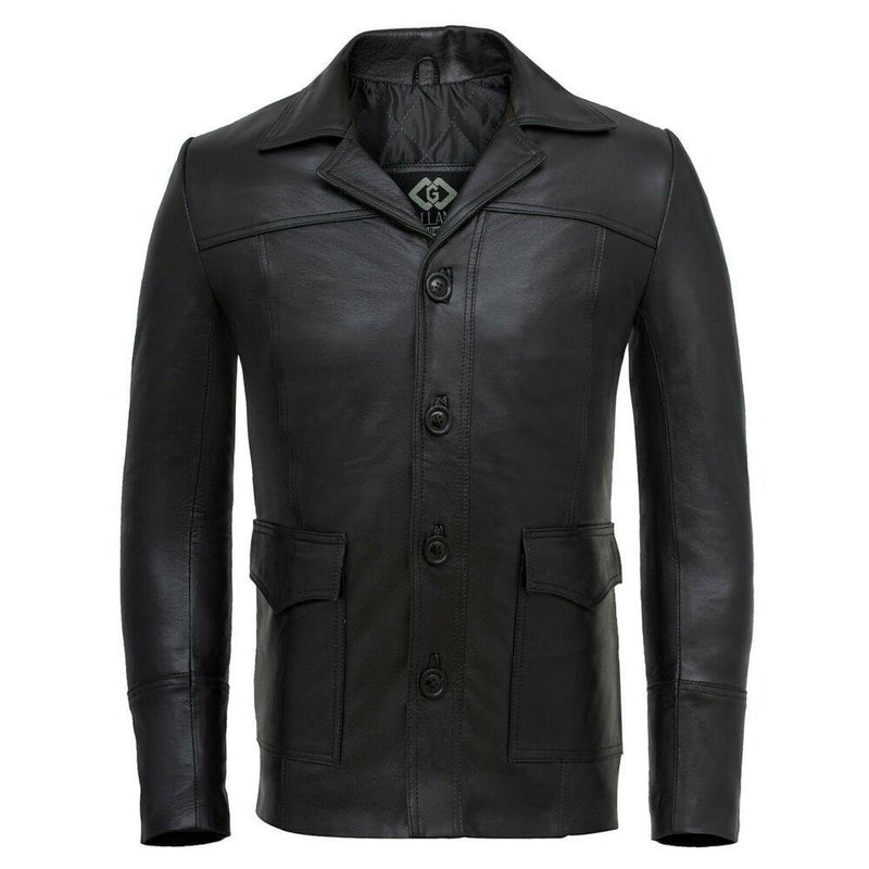 Brad Pitt Fight Club Black Leather Jacket Fashion Blazer -