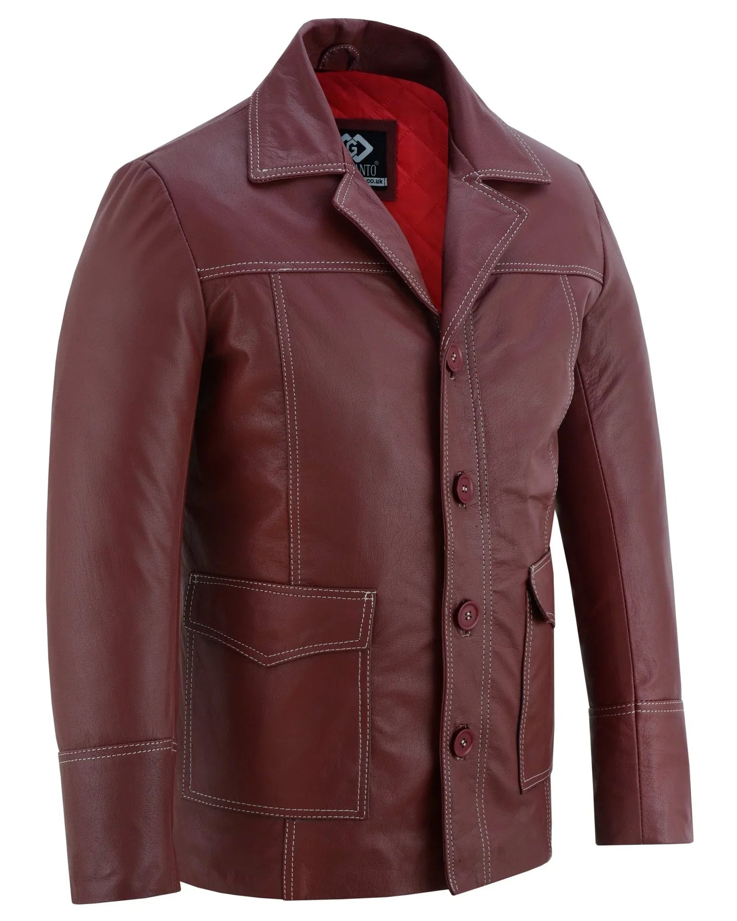 brad pitt fight club dark red blazer style leather jacket -