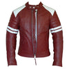 Brad Pitt Red and White Fight Club Cowhide Biker Leather Jacket -
