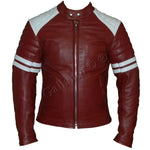 Brad Pitt Red and White Fight Club Cowhide Biker Leather Jacket -