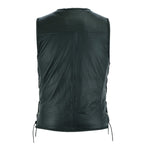 Braided Mens Leather Waistcoat Motorcycle Biker Vest Black with Hooks -