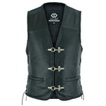 Braided Mens Leather Waistcoat Motorcycle Biker Vest Black with Hooks -