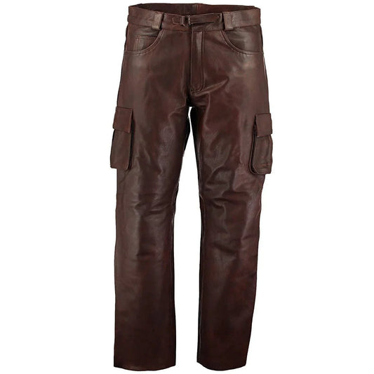 Brown Cargo Pockets Combat Leather Trouser Motorcycle -