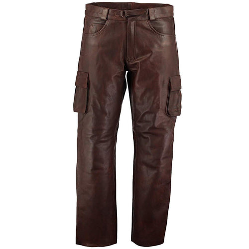 Brown Cargo Pockets Combat Leather Trouser Motorcycle -