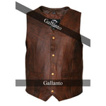 Brown Classic Mens Motorcycle Leather Waistcoat Biker -