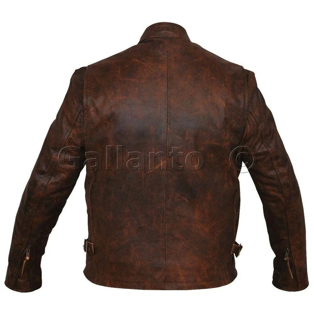 brown classic racer biker leather jacket -
