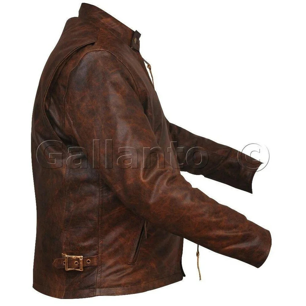 brown classic racer biker leather jacket -