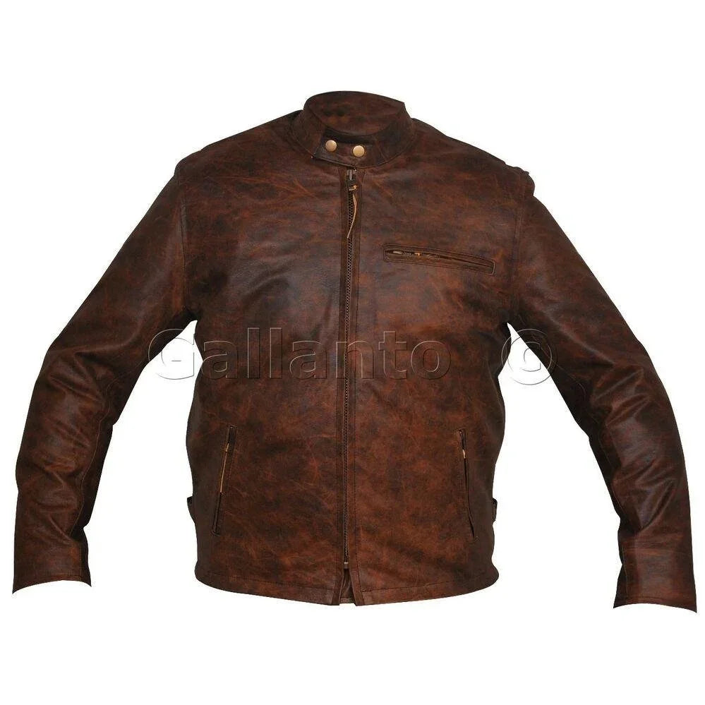 brown classic racer biker leather jacket -