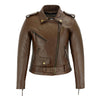 Brown Classic Womens Brando Motorcycle Leather Jacket Ladies Biker Cowhide -