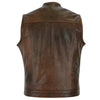 Brown Collarless Sons of Anarchy Cut Off Cowhide Leather Vest Biker Motorcycle -