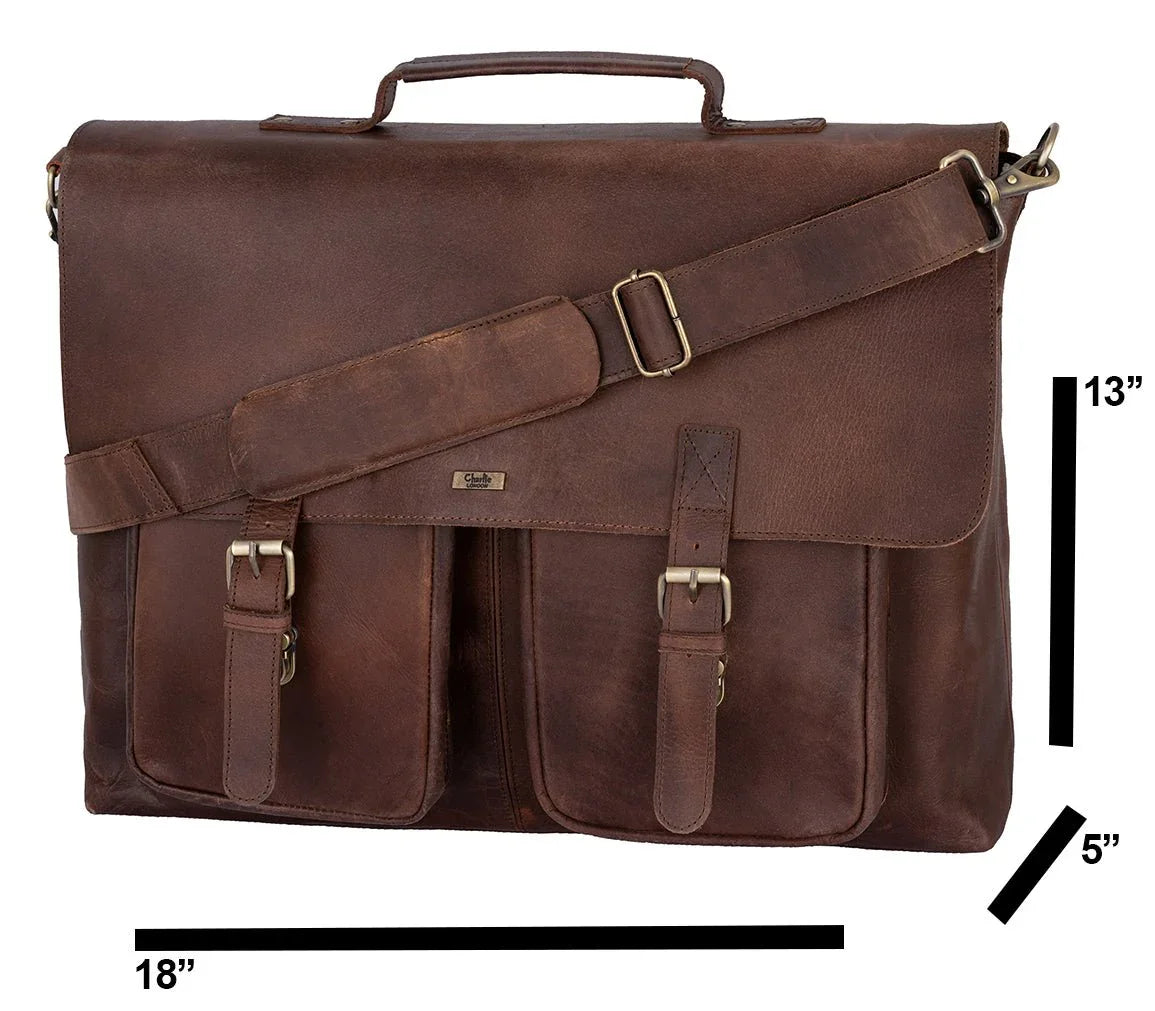 brown leather briefcase laptop messenger bags for men & women - office file folder bag -