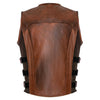 Brown Premium Perforated Leather Biker Vest SWAT Motorcyle -