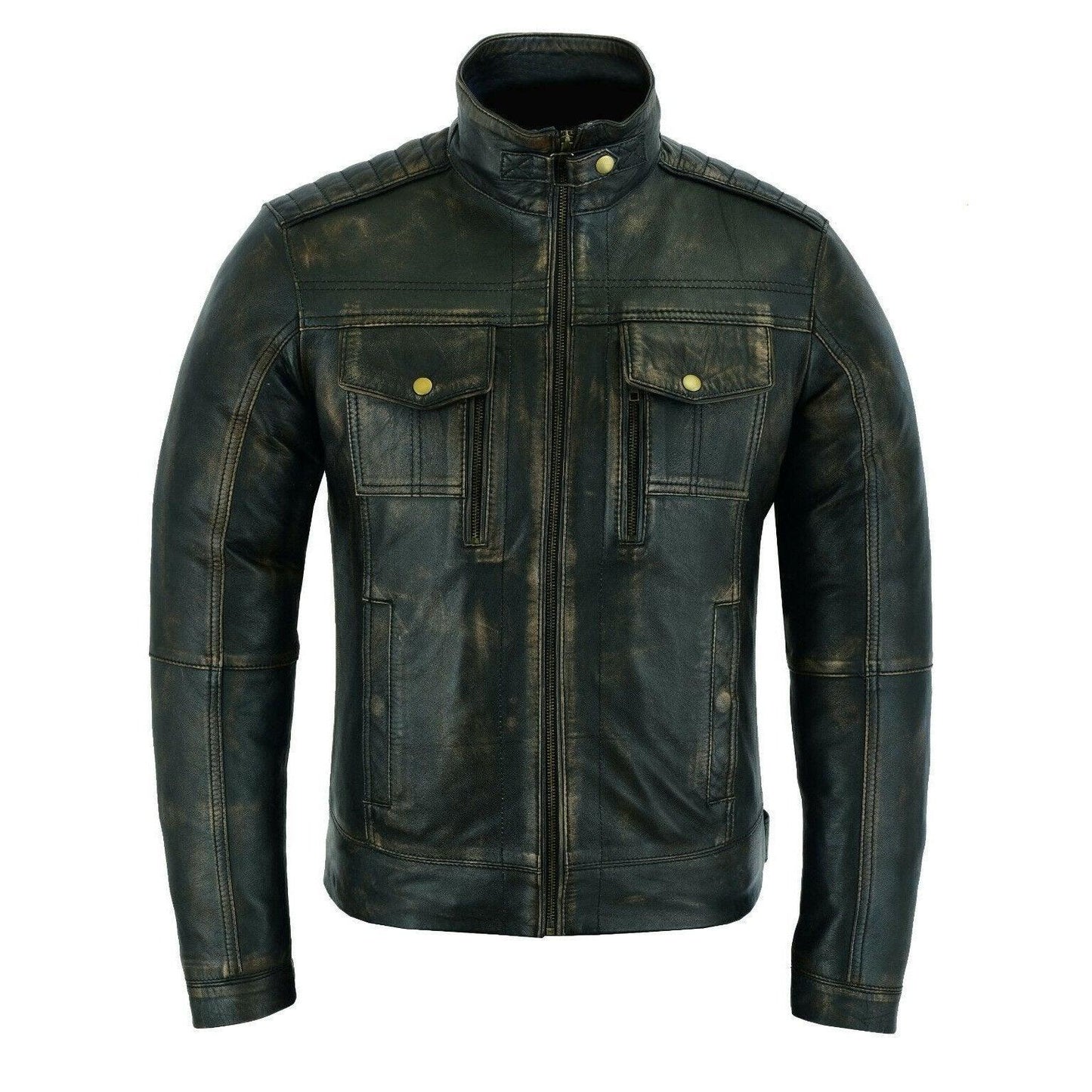 brushed antique brown vintage cafe retro biker leather jacket motorcycle wax -
