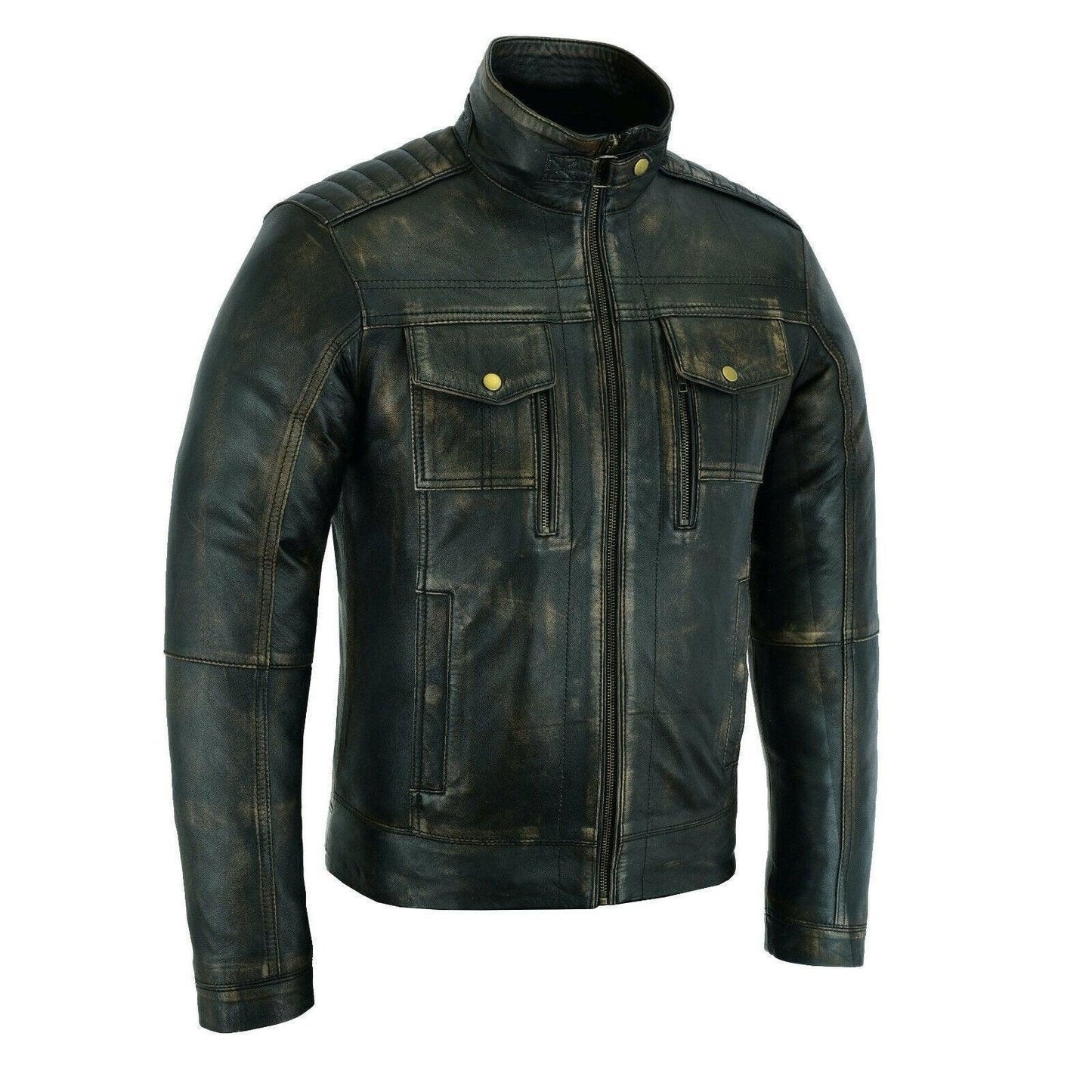 brushed antique brown vintage cafe retro biker leather jacket motorcycle wax -