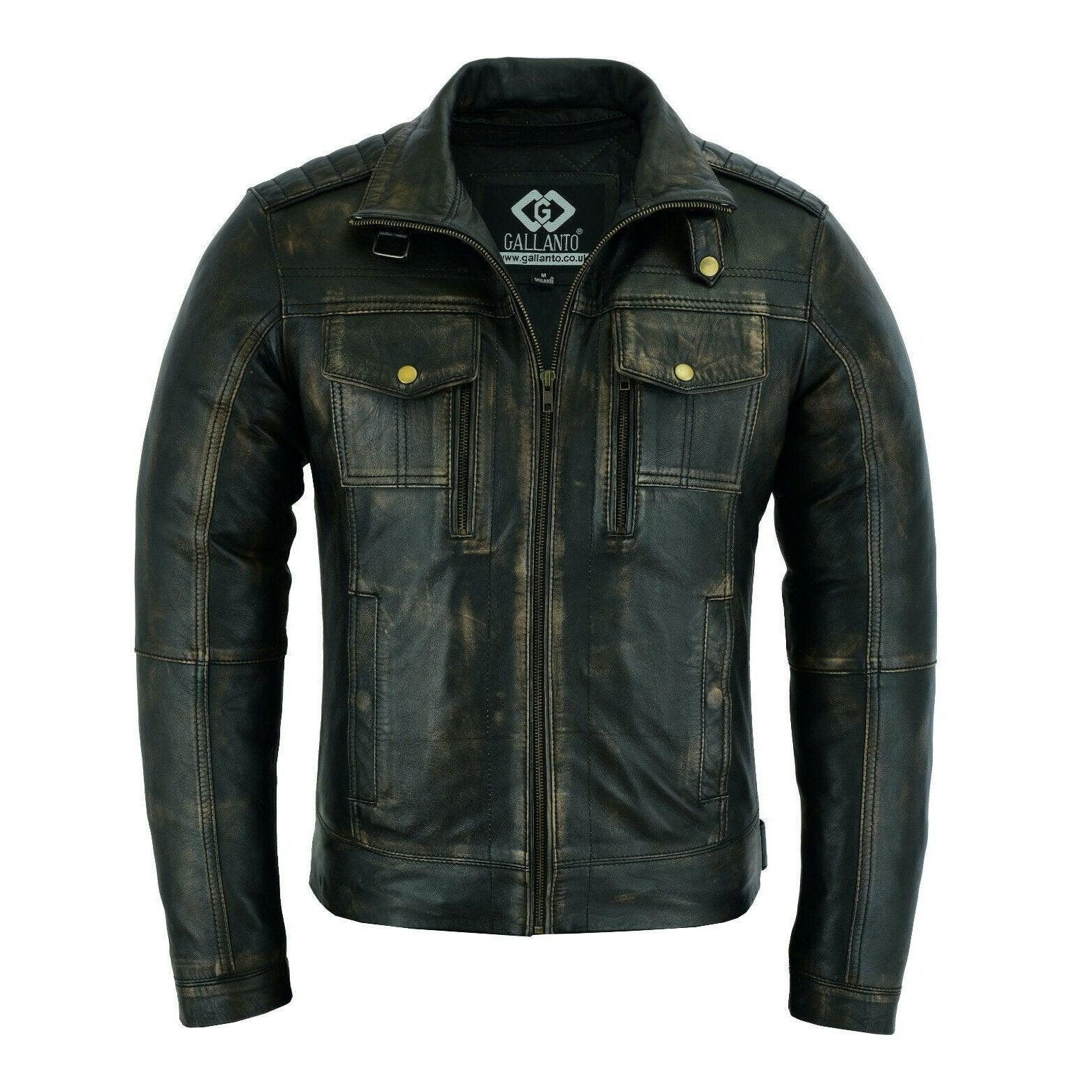 Brushed Antique Brown Vintage Cafe Retro Biker Leather Jacket Motorcycle Wax