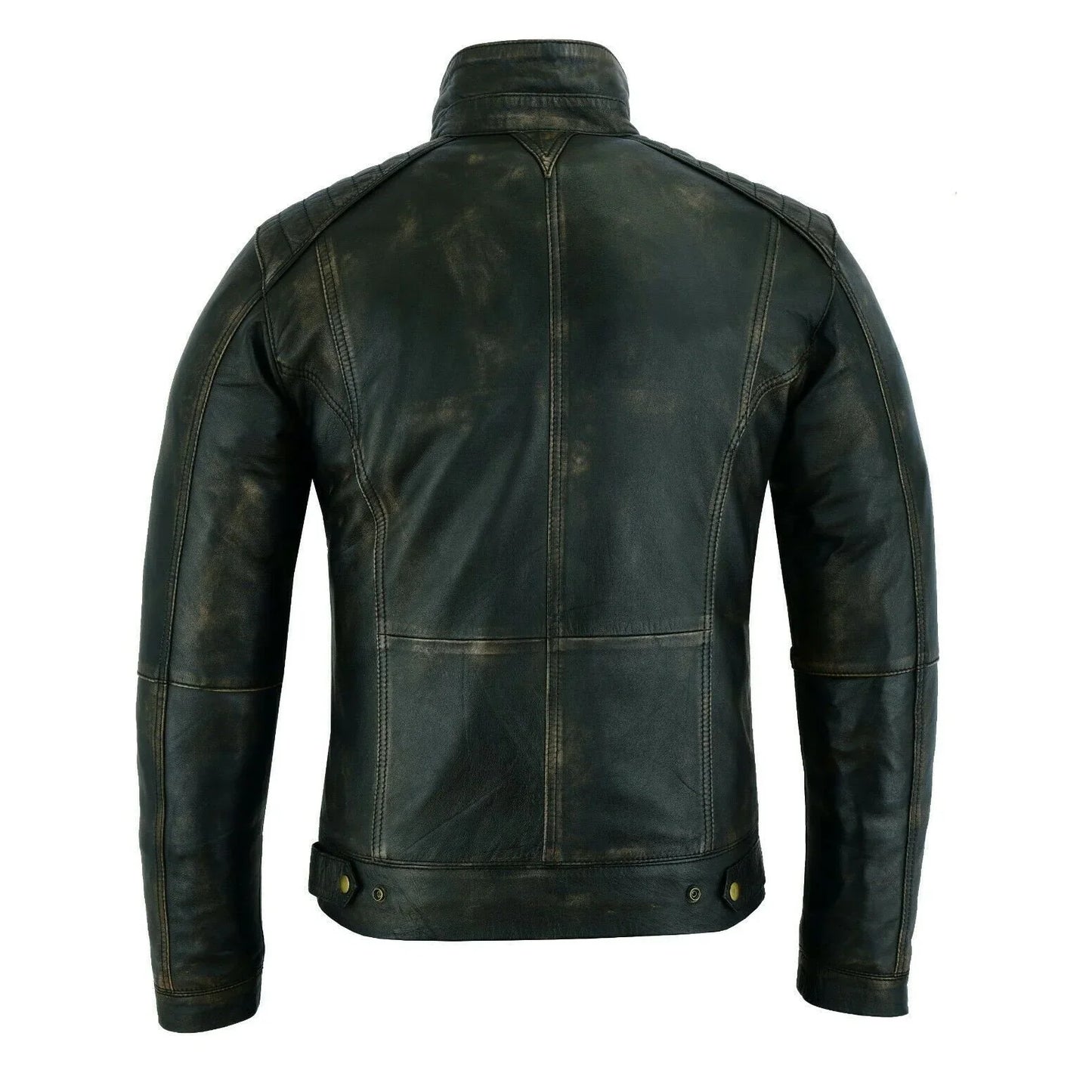brushed antique brown vintage cafe retro biker leather jacket motorcycle wax -